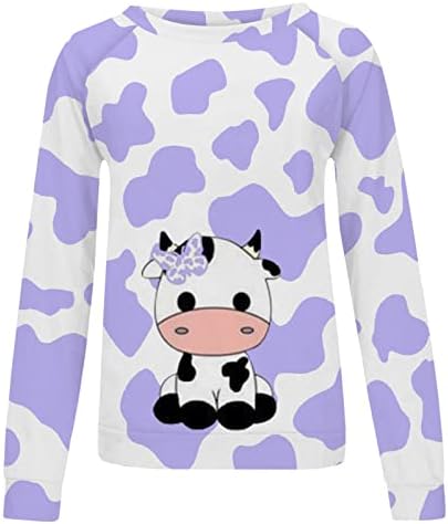 Oplxuo slatka krava grafički Duks za žene, ženske duge rukave Crewneck Funny Kawaii kravlji Print Tie-Dye