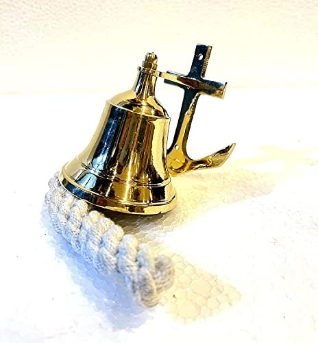 Global Antique Vintage Mesiss Brod Bell sa sidrom bazom ručno rađenog sjajnog sjajnog mesinga za zid viseći