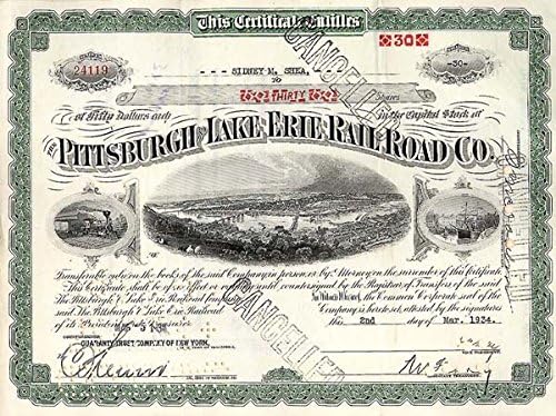 Pittsburgh i Lake Erie Railroad-certifikat zaliha