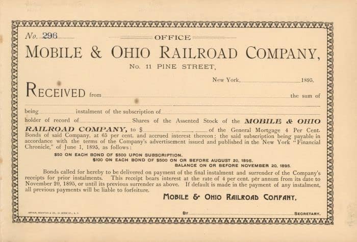 Mobile i Ohio Railroad Co. - Certifikat Zaliha