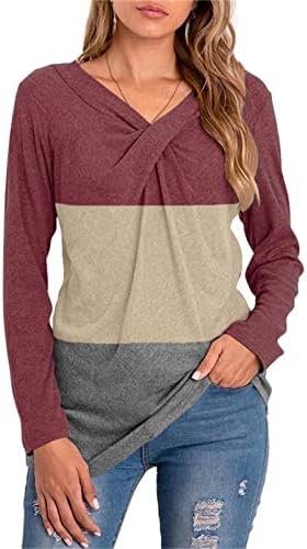 DGHM-JLMY Ženska dukserica za kontrast V-izrez modna dukserica s dugim rukavima na vrhu casual pulover dukseva