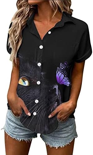 Ženski gumb dolje majice Ljeto 2023 Ležerne mastelion s kratkim rukavima Slatka majica