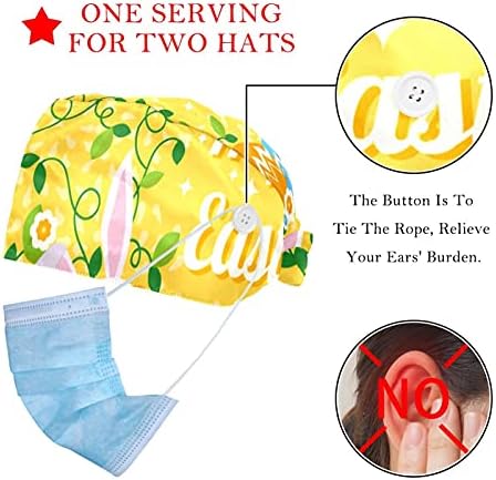 2 pakovanja Uskršnje jaje sa kunićnim cvjetovima podesivim radnom kapom s gumbom i dužnom za medicinske sestre Ženski kapu za žene