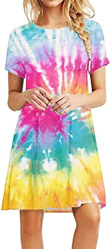 lcziwo ženske ljetne 2023 Ležerne haljine Boho cvjetni Print Crew vrat kratki rukav Mini Tshirt haljine Tunic haljina