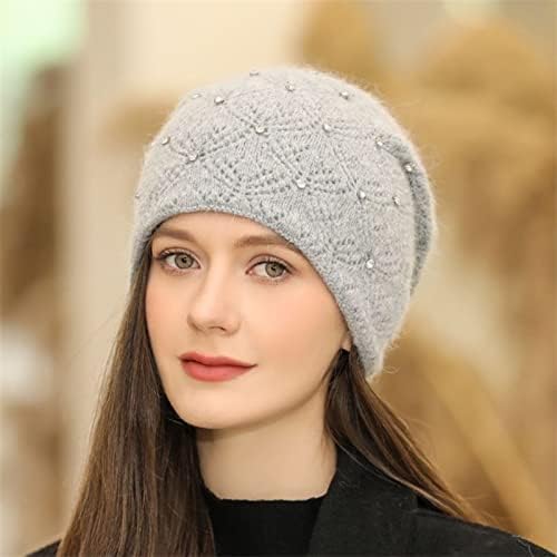 Žene Elegantni trendi topli Chunky Soft Stretch kabel pleteni zimski šešir sa bisernim šljokicama izrezanih