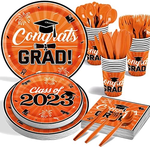 2023 Orange Black Matura potrepštine za zabavu Čestitamo Grad Set posuđa za jednokratnu upotrebu - papirni
