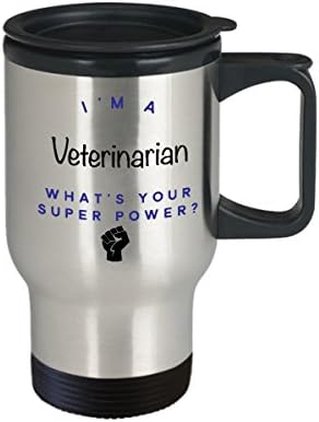 Veterinarska putnička krigla, ja sam veterinar koji je super moć? Funny karijerske krigle kafe, ideja za