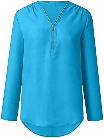 Žene Top Jesen Ljeto 2023 Odjeća Trendy dugih rukava šifon V izrez Zip up ručak labava majica blube za Lady