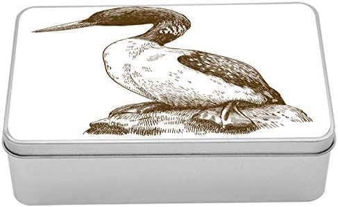 AMBESONNE LOON TIN kutija, antikni izgled crteža ilustracija sjevernog loon animalističkog, prenosivog pravokutničkog