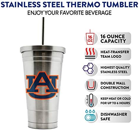 NCAA Auburn Tigers 17oz dvostruki zidni nehrđajući čelik Thermo Tumbler sa slamom