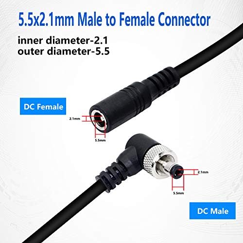 Sinloon 2 pakovanje DC produženo kabel 90 stupnjeva DC utikač napajanja 5,5 mm x 2,1 mm muško za žensko