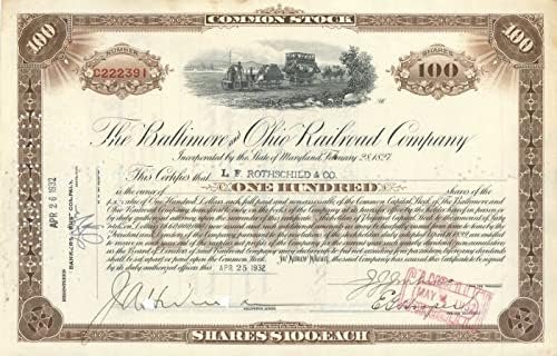 Baltimore and Ohio Railroad Co. Izdato L. F. Rothschildu i kompaniji. - Certifikat Zaliha