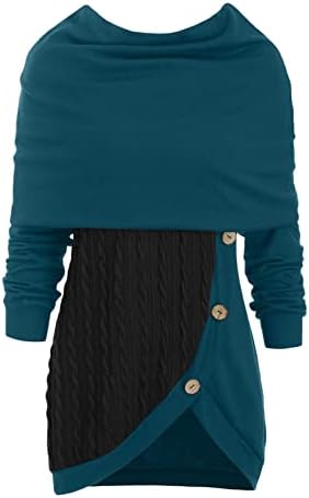 TREBIN Plus Size žene o-vrat Dugi rukav čvrsta Botton Pachwork asimetrični vrhovi džemper